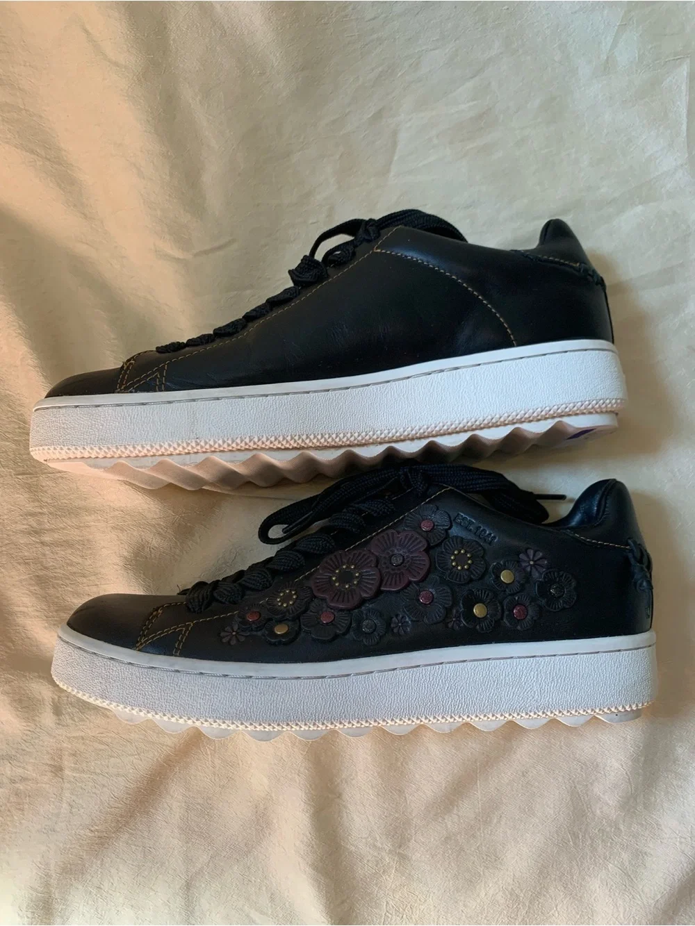 Coach Tea Rose Black Floral Embellished Women’s Sneaker - Picture 4 of 11